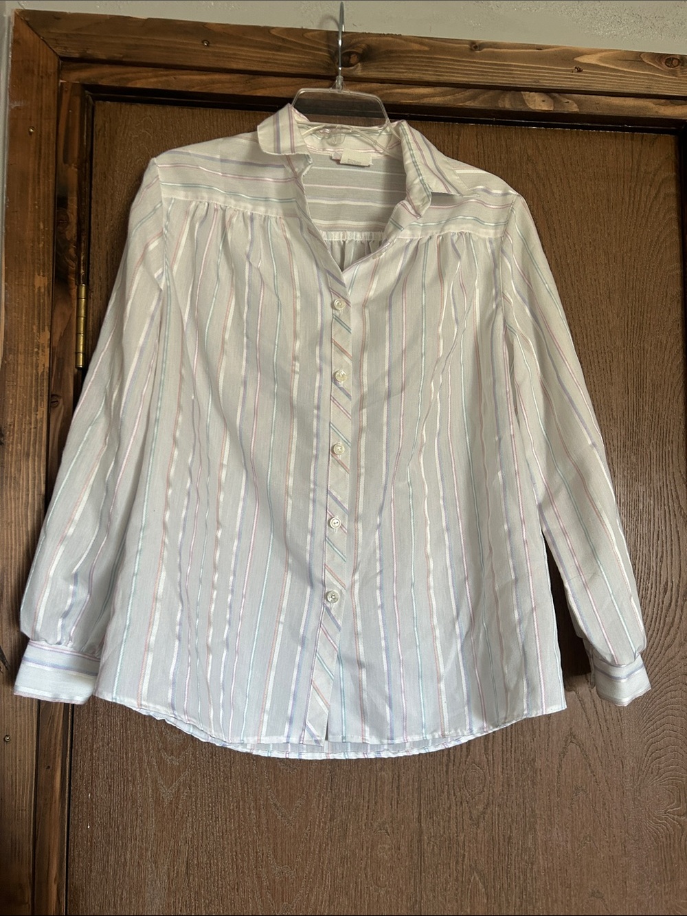 Classic White Button-Down Shirt with Pastel Stripes